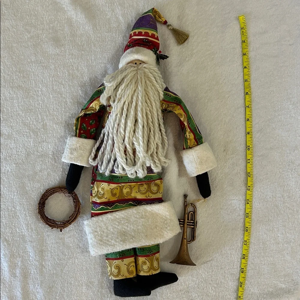Colorful Santa Doll with Trumpet and Wreath